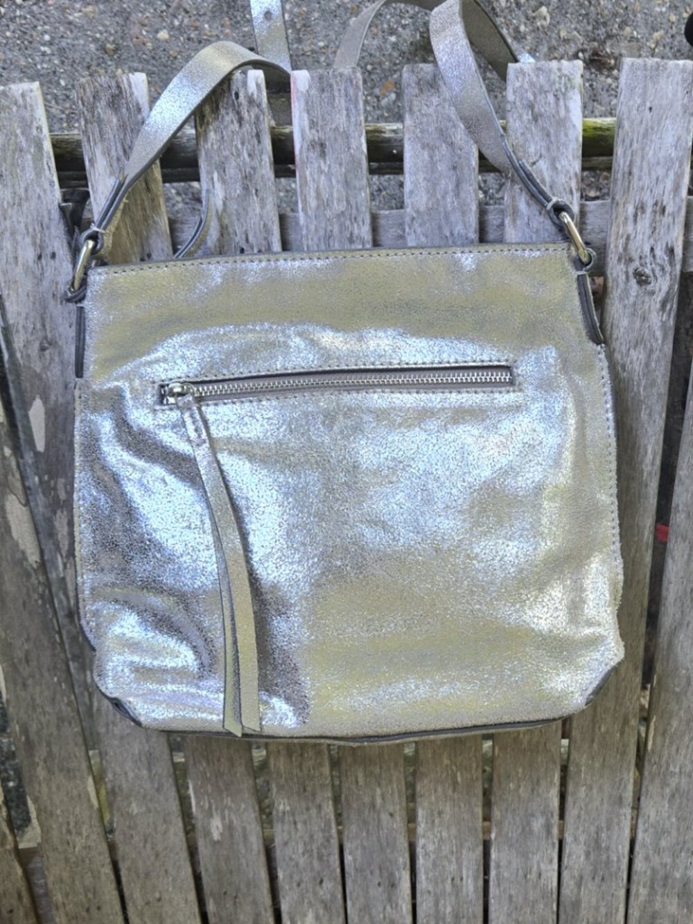 New CLARKS Silver Leather Crossbody Bag